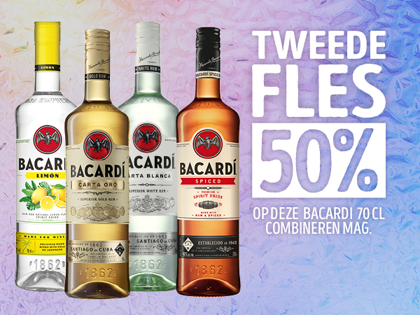 Bacardi  2e fles 50% korting