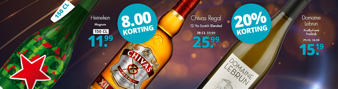 Heineken, Chivas Regal en Domaine Lebrun 8.00 korting en 20% korting