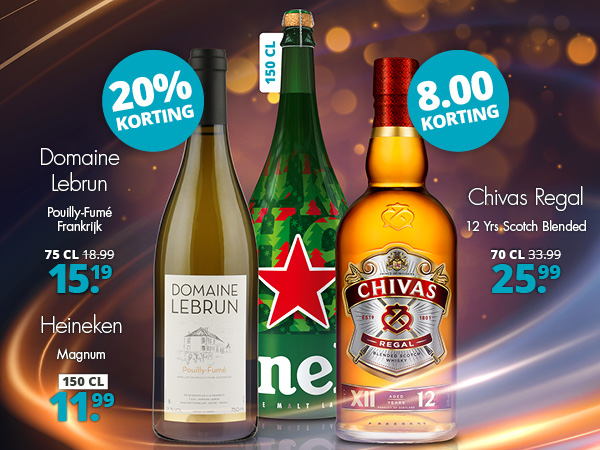 Heineken, Chivas Regal en Domaine Lebrun 8.00 korting en 20% korting