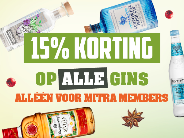 Alle gins 15% korting 
