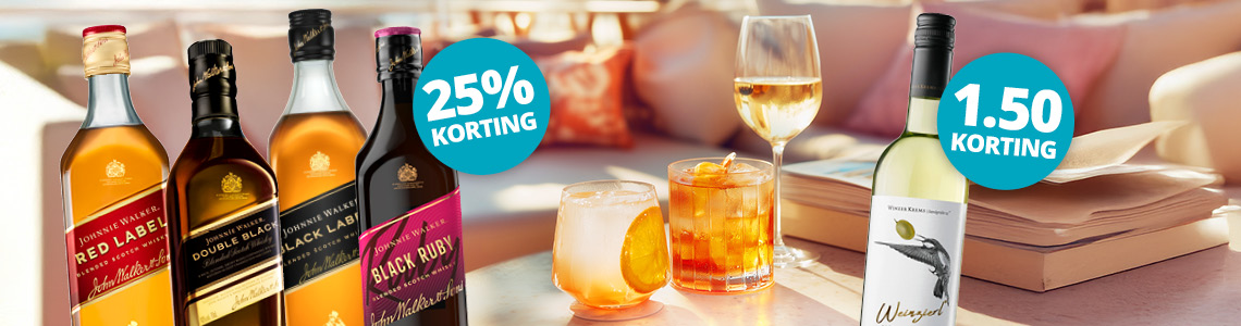 Johnnie walker 25% korting Weinzierl 1.50 korting