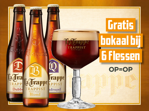 Gratis Bokaal bij 6 flessen La Trappe