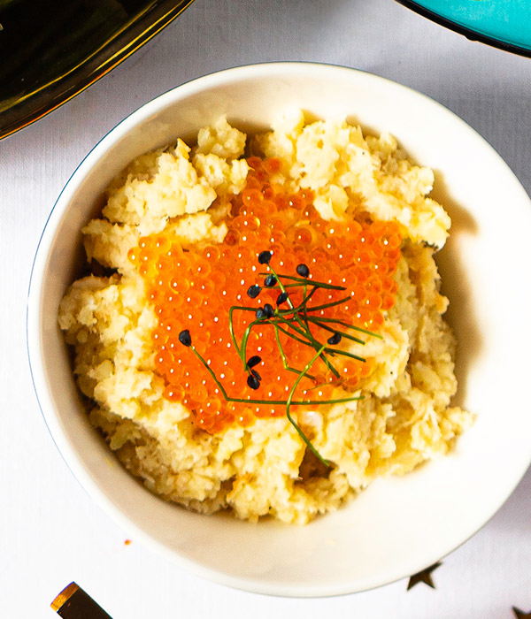Gerookte foreldip met zalmeitjes 