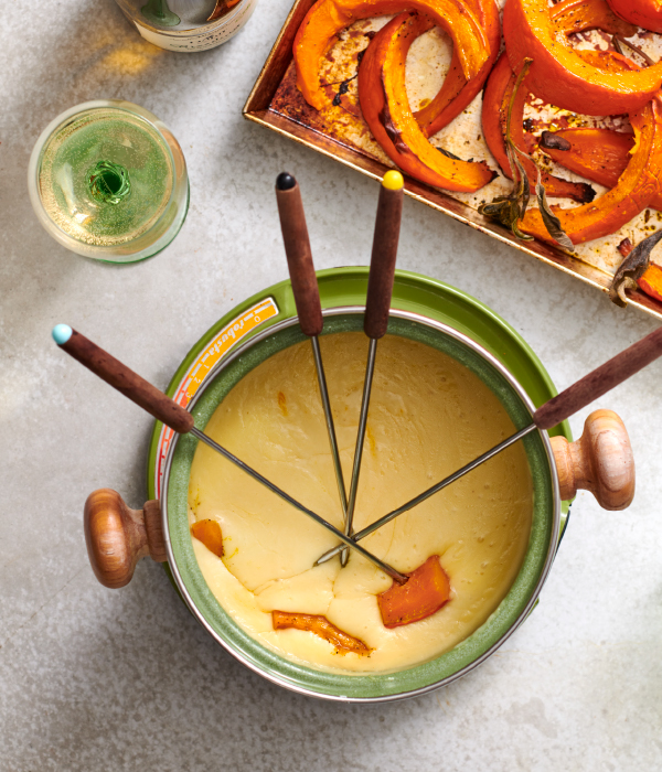 Klassieke kaasfondue met pompoen 