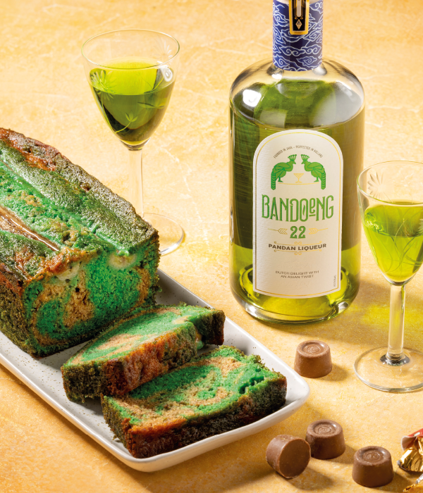 Pandan-bananencake met rolo swirl 