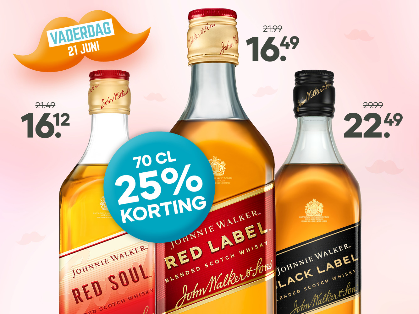 Johnnie walker 70 cl 25% korting