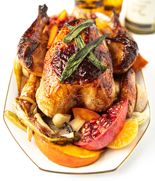 Kip met marsala-glaze & knolgroenten en mandarijn 