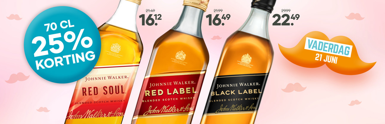 Johnnie walker 70 cl 25% korting