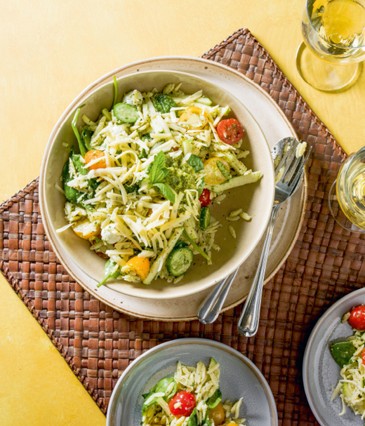Yali Three Lagoons Gran Reserva Chardonnay & orzosalade met munt-pesto 