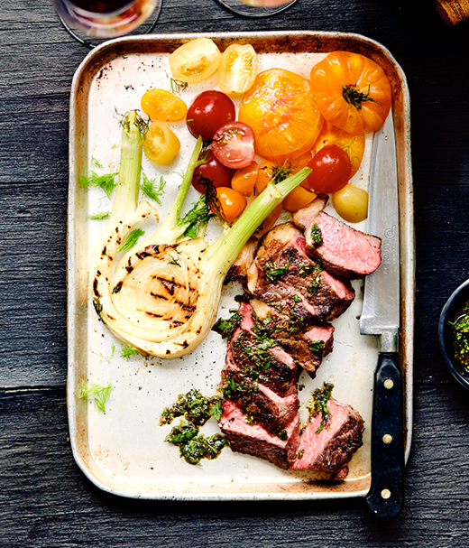 Biefstuk in knoflookmarinade met chimichurri