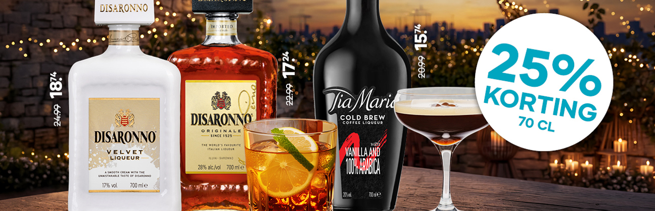 Disaronno en Tia Maria 25% korting wk 28-29