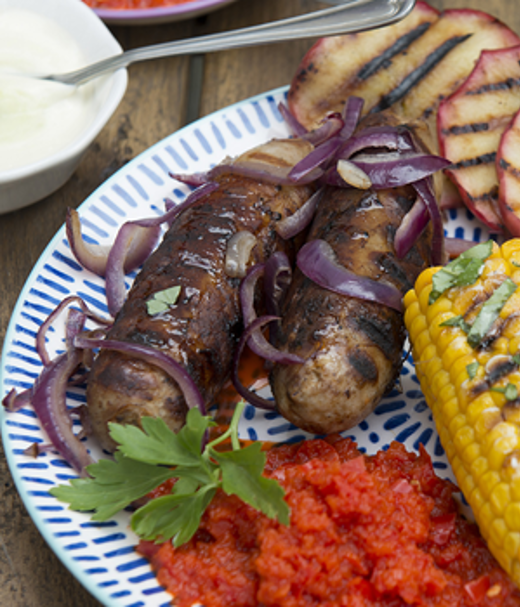 Braadworst met gegrilde appel