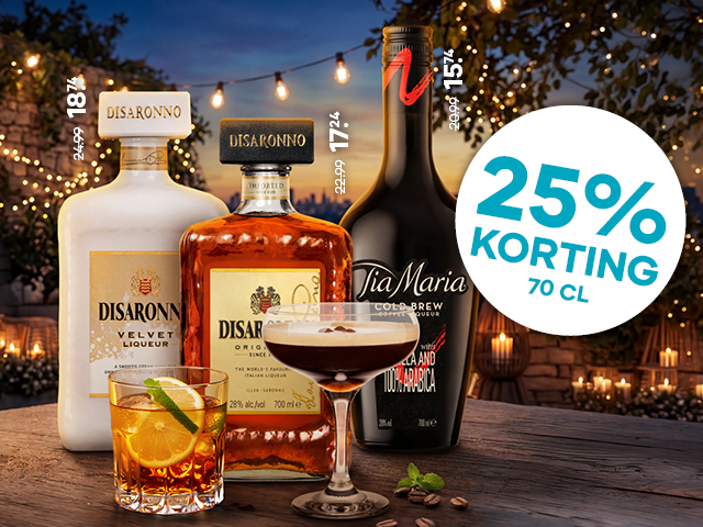 Disaronno en Tia Maria 25% korting wk 28-29