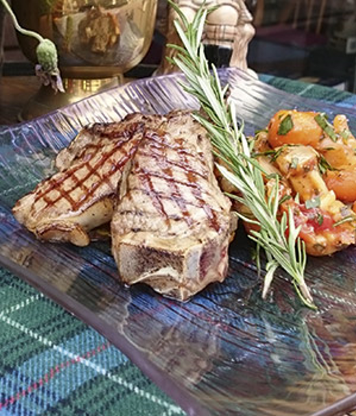 Rosemary goat chops with root vegetables